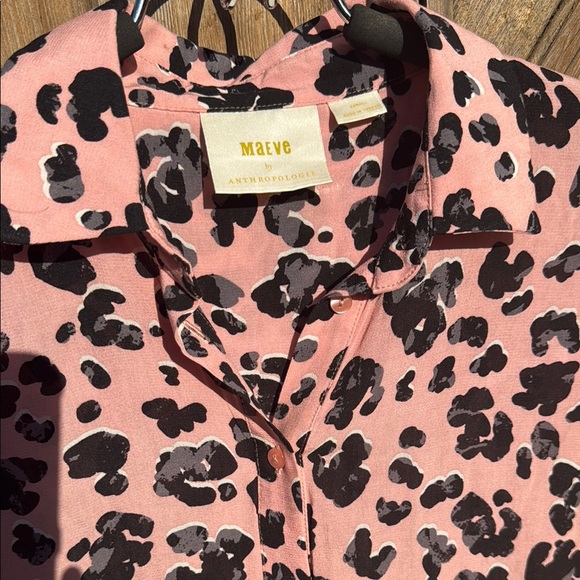 Anthropologie Maeve Leopard Print Pink Tunic Short Sleeve Tunic Dress XS - Picture 3 of 7